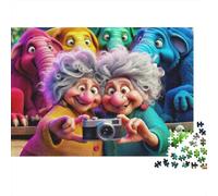 Cartoon Grandmas Colourful Grannies with Elephants 1000 Pieces Jigsaws Adults Beautiful Decoration Home Activity 52x38cm/1000pcs