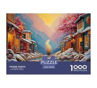 Cartoon Illustration of An Ancient Street 1000 Pcs Cartón Fuerte Rompecabezas Winter Mountain Village Liberador De Estrés Juego Creativo Puzzle para Adultos Y Niños 70x50cm/1000pcs