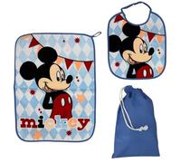 CARTOON Juego de guardería de 3 piezas, babero y mantel con reverso plastificado, bolsa, juego completo para el almuerzo, Mickey Mouse (2), talla unica