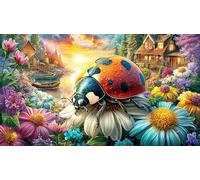 Cartoon-Ladybug-Holding-Heart-Among-Flowers 1000 Piezas Puzzle Adultos Papel Reciclado Juego desafiante Educativo Regalo para Mujeres y Hombres 38x26/1000pcs