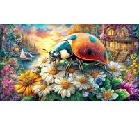 Cartoon-Ladybug-Holding-Heart-Among-Flowers 1000 Piezas Puzzle Familiar Papel Reciclado Desafiante y Divertido para Adultos Decoración Mural 38x52/1000pcs