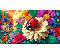 Cartoon-Ladybug-Holding-Heart-Among-Flowers Puzzle de 1000 Piezas Reciclado Juego Familiar Desafiante para relajación y decoración Mural Regalo 38x26/1000pcs