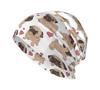 Cartoon Love Heart Pug Puppy Dog Hat Adult Skull Cap Warm Slouchy Knit Hat Headwear Regalo Creativo para Hombres y Mujeres Negro