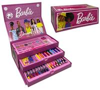 CARTOON Maletín con pinturas Barbie para niños, set de 52 piezas de colores y papelería, caja con cajones, kit de dibujo y pintura