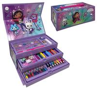 CARTOON Maletín con pinturas Gabby's Dollhouse para niños, set de 52 piezas de colores y papelería, caja con cajones, kit de dibujo y pintura