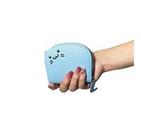 Cartoon Mini Card Wallet Solid Color PU Leather Coin Key Storage Bag Creative ID Holder Anti-degaussing Case(Blue)