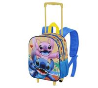CARTOON Mochila con ruedas con ruedas y asa extensible con imágenes en relieve para la guardería, 34 cm, Stitch E Angel, Mochila guardería trolley