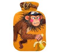 Cartoon Monkey Banana Orange - Botellas de agua caliente con cubierta suave, bolsa calentadora de 1 litro para calambres menstruales