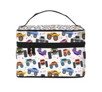 Cartoon Monster Trucks1 - Bolsa de maquillaje, bonitas bolsas de cosméticos para mujeres, neceser de aseo, bolsa organizadora de maquillaje de viaje grande