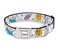 Cartoon Network - Collar de perro de liberación rápida con hebilla de cinturón de seguridad de metal fácil ajustable, diseño de Finn y Jake con brazos largos y poses de baile color blanco, 13 a 17