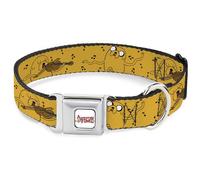 Cartoon Network - Collar de perro de liberación rápida con hebilla de cinturón de seguridad de metal, fácil ajuste, tiempo de aventura, baile y violín, color amarillo, 16 a 23 pulgadas, 1.5 pulgadas