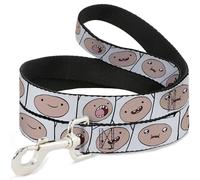 Cartoon Network - Correa para mascotas, correa para perro, Adventure Time Finn Expression Blocks Blanco, 4 pies de largo 1.5 pulgadas de ancho