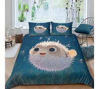 Cartoon ocean animal Funda de Edredón Microfibra Suave Juego de 3 Piezas Estampado 3D Dibujo Animado océano animal Funda Edredon con Funda de Almohada Lavables Suave for niños y niñas （135x200cm）