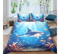 Cartoon Ocean Life Funda Edredon Microfibra Juego de Ropa de Cama de 3 Piezas Impresión 3D Cierre de Dibujo Animado Océano Life Funda de Edredón Funda de Almohada a Juego Transpirable for Ancianos