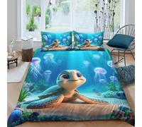 Cartoon ocean scene Funda Edredon Microfibra Suave 3 Piezas Compuesto Estampado 3D Dibujo Animado océano escena Funda de Edredón con Funda de Almohada Suave Antialérgica for niña King（220x240cm）
