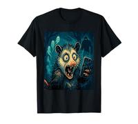 Cartoon Opossum Selfie with Ghosts and Forest Creatures Camiseta