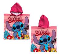 CARTOON Poncho para niña Stitch, 50 x 100 cm, albornoz de microfibra, 100 % poliéster, secado rápido, poncho con capucha, color rosa, tropical, Disney, idea de regalo