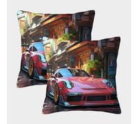 Cartoon Racing Cars Coches Deportivos Fundas Cojines Decorativa Juego De 2 Funda De Almohada Funda De Cojín 3D con Decorativas para Sofa,Cama,Silla 40x40cm