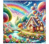 Cartoon Rainbow House Jigsaw Puzzle 200 Pieces 28x28cm/11x11inch, Difficult Jigsaw Puzzles for Adults 200, Beautiful Art Work, Great Festive Puzzle Gift for Men/Women