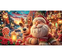 Cartoon-Santa-with-Hearts-and-Candy-Canes 1000 Piezas Puzzle Educativo desafiante para Adultos y niños Papel Reciclado Actividad en casa 38x26/1000pcs