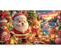 Cartoon-Santa-with-Hearts-and-Candy-Canes 1000 Piezas Puzzle Educativo para Adultos Desafiante Papel Reciclado Idea 70x50/1000pcs