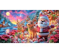 Cartoon-Santa-with-Hearts-and-Candy-Canes 1000 Piezas Puzzle Reciclado Juego desafiante Educativo para relajación Creatividad Regalo 38x52/1000pcs