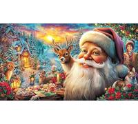 Cartoon-Santa-with-Hearts-and-Candy-Canes Puzzle para Adultos y niños 1000 Piezas Juego Educativo Desafiante Papel Reciclado Idea de Regalo 38x52/1000pcs