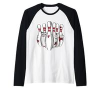Cartoon Scared Bowling Pins - Funny Sport Bowler Tee Camiseta Manga Raglan