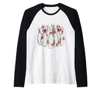 Cartoon Scared Bowling Pins - Funny Sport Bowler Tee Camiseta Manga Raglan