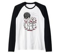 Cartoon Scared Bowling Pins - Funny Sport Bowler tee Camiseta Manga Raglan