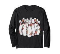 Cartoon Scared Bowling Pins - Funny Sport Bowler Tee Manga Larga