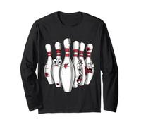 Cartoon Scared Bowling Pins - Funny Sport Bowler Tee Manga Larga
