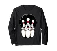 Cartoon Scared Bowling Pins - Funny Sport Bowler tee Manga Larga