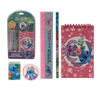 CARTOON Set de papelería, Disney Marvel, 5 piezas, bloc de notas, lápices, accesorios, regalo (Stitch y Angel)