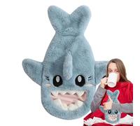 Cartoon Shark Shape Warm Water Bag, 1000ml Hands Feet Warmer, Soft Plush Cover Warm Water Bottle, Cartoon 14.57x12.2x1.18 Inches Hand Pocket Water Bottle, Plush Warm Water Bottle, Shark Shape Water B