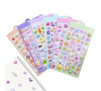 Cartoon Stickers - 6 Pack 3D Animal Reusable Bubble Stickers Cute Crystal Embossed Decals For Scrapbook Planner Notebook Water Bottle Phone Fridge Lunch Box Car