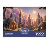 Cartoon-Style Cityscape of New York 1000 Pcs Cartón Fuerte Rompecabezas Magic City Landscape Liberador De Estrés Juego Creativo Puzzle para Adultos Y Niños 52x38cm/1000pcs