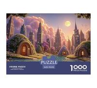 Cartoon-Style Cityscape of New York 1000 Pcs Cartón Fuerte Rompecabezas Magic City Landscape Liberador De Estrés Juego Creativo Puzzle Juego De Desafío Difícil 70x50cm/1000pcs