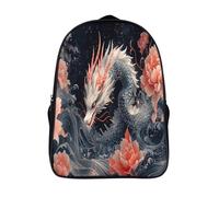 Cartoon Style Mochila Niña Chicos Dragon Pink Flowers And Sea Waves Bolsa De Escuela Adolescentes Colegio Infantil 16 inch