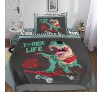 Cartoon T-Rex Microfibra Juego De Ropa De Cama para Niños Y Niñas, Poliéster Single（135x200cm） Dinosaurio Skate Club Funda Nórdica Sábana Encimera Funda De Almohada con Cremallera