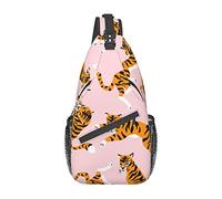 Cartoon Tiger Pink Sling Mochila Chest Crossbody Bag Casual Daypack para Hombres y Mujeres