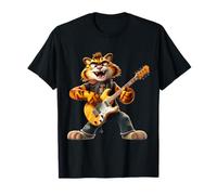 Cartoon Tiger Rock Guitarrista Tocando Guitarra Eléc Camiseta