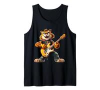 Cartoon Tiger Rock Guitarrista Tocando Guitarra Eléc Camiseta sin Mangas
