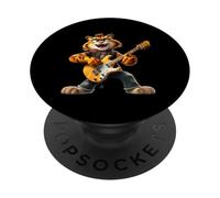 Cartoon Tiger Rock Guitarrista Tocando Guitarra Eléc PopSockets PopGrip Adhesivo