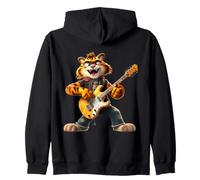 Cartoon Tiger Rock Guitarrista Tocando Guitarra Eléc Sudadera con Capucha