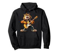 Cartoon Tiger Rock Guitarrista Tocando Guitarra Eléc Sudadera con Capucha