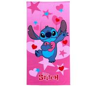 CARTOON Toalla de playa Stitch para niña, 70 x 140 cm, toalla de microfibra 100% poliéster, secado rápido, toalla de playa piscina rosa con corazones Disney, idea regalo