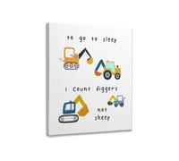 Cartoon Truck Wall-Art Decor To Go To Sleep I Count Diggers Construction Canvas Print For Nursery Boys Room Bedroom Living Room Home