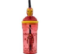 CARTOON Vaso con pajita con personaje 3D de plástico reutilizable BPA Free capacidad 360 ml (Iron Man (1))