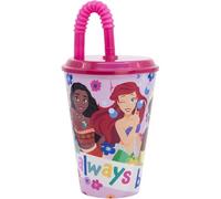 CARTOON Vaso con pajita para niños, vaso de plástico reutilizable semirrígido BPA Free capacidad 430 ml (princesas)